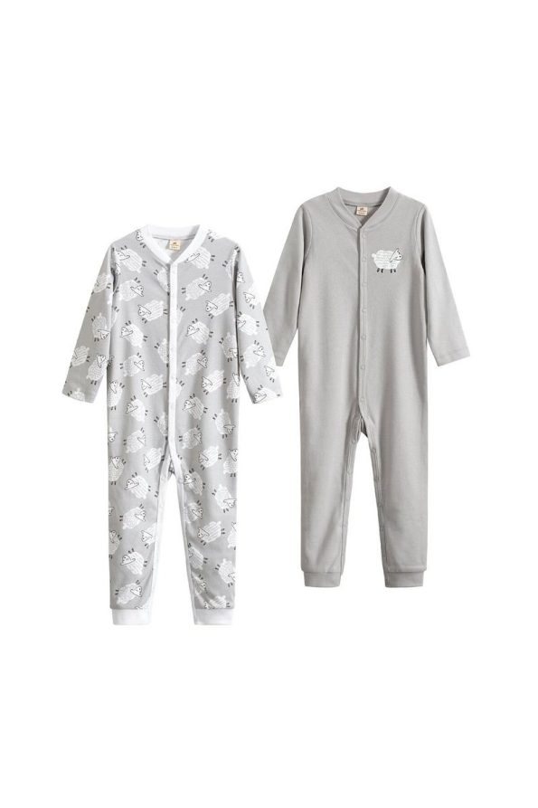 Molica Baby Unisex Printed Crew Neck Organic Cotton Baby Jumpsuit Set