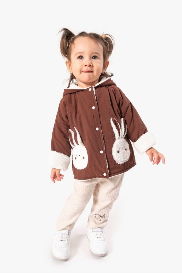 Jikko Baby Rabbit Patterned Welsoft Jacket 3-Piece Winter Set