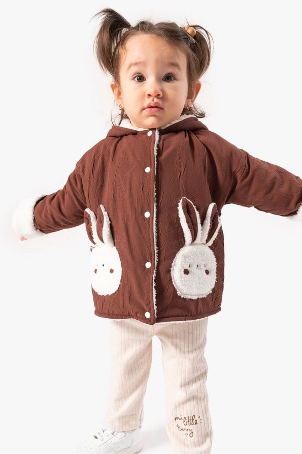 Jikko Baby Rabbit Patterned Welsoft Jacket 3-Piece Winter Set