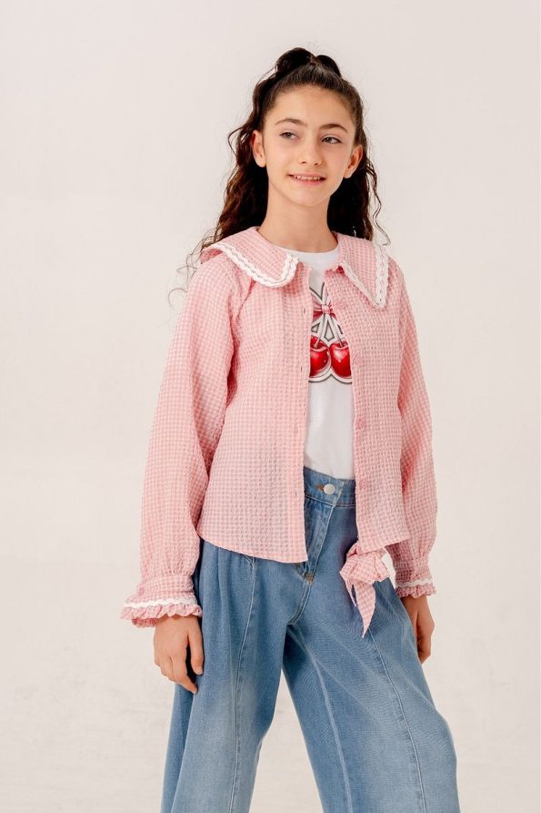 Girls' Rhinestone-Embellished Shirt and T-Shirt Set