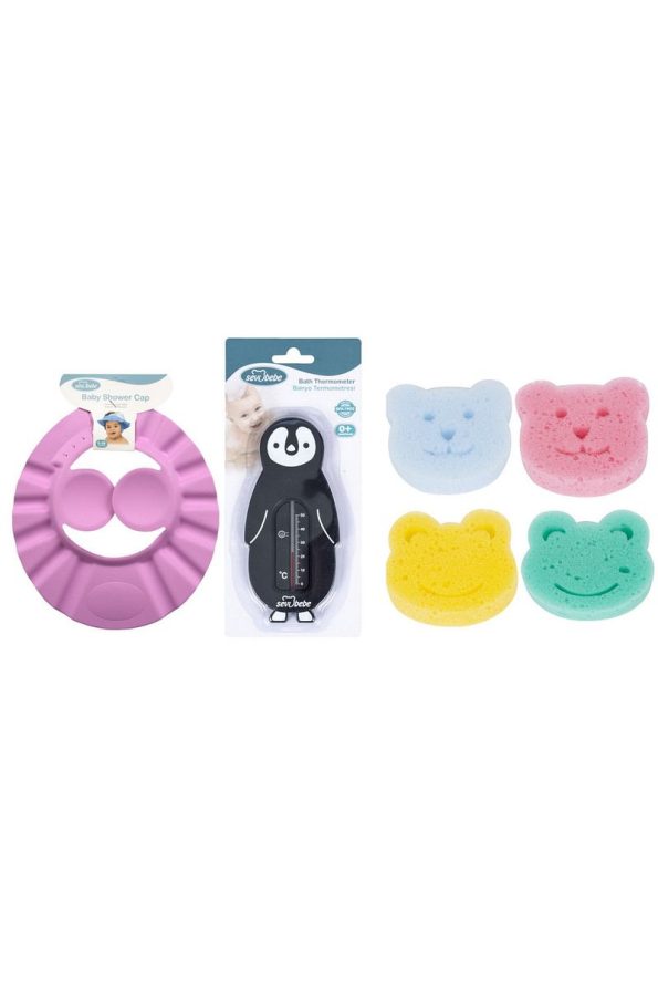 Sevi Baby Bath Set (Bath Hat + Bath Thermometer + Bath Sponge)