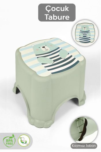 Meleni Baby Non-Slip Base Children's Stool - Figure Bath Sink Riser Stool - Green