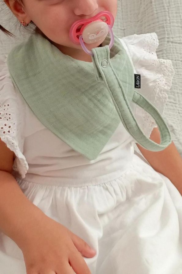 Lawon Set of 3 100% Cotton 8-Layer Muslin Bibs with Pacifier Clips