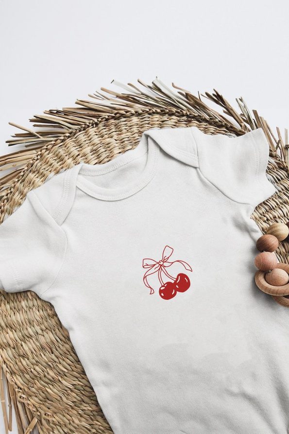 Tufi Baby 100% Cotton Cherry Print Snap Bodysuit White
