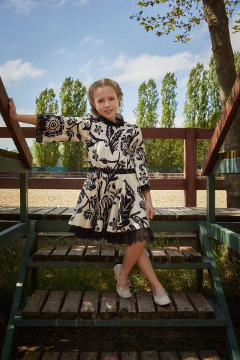 Augie Leauphant Lace Detail Printed Poplin Dress