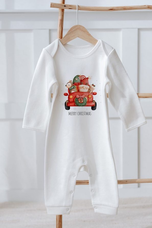 Lilabio 100% Organic Cotton Long Sleeve Christmas Themed Baby Bodysuit