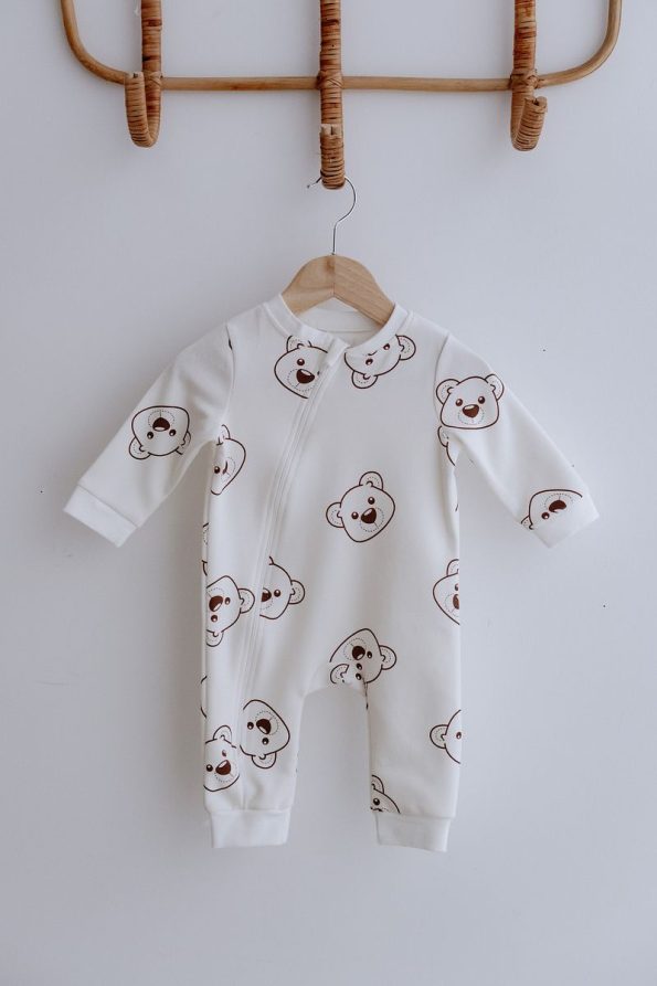 Lilabio 100% Cotton Long Sleeve Zipper Baby Romper Bear Print