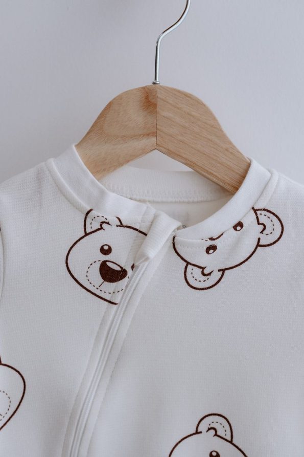 Lilabio 100% Cotton Long Sleeve Zipper Baby Romper Bear Print