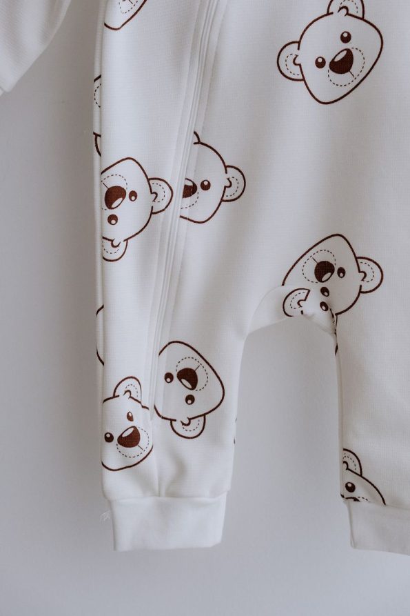 Lilabio 100% Cotton Long Sleeve Zipper Baby Romper Bear Print