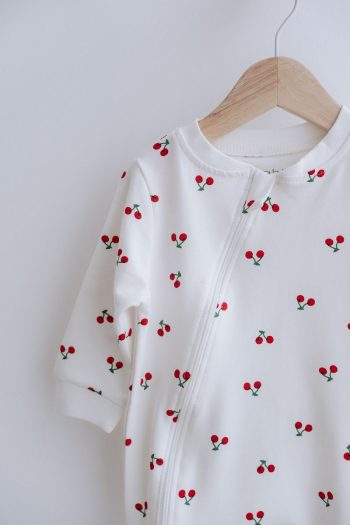 Lilabio 100% Cotton Long Sleeve Zippered Baby Jumpsuit Cherry Pattern