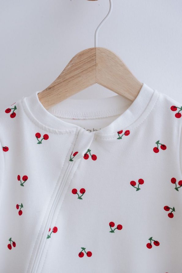 Lilabio 100% Cotton Long Sleeve Zippered Baby Jumpsuit Cherry Pattern