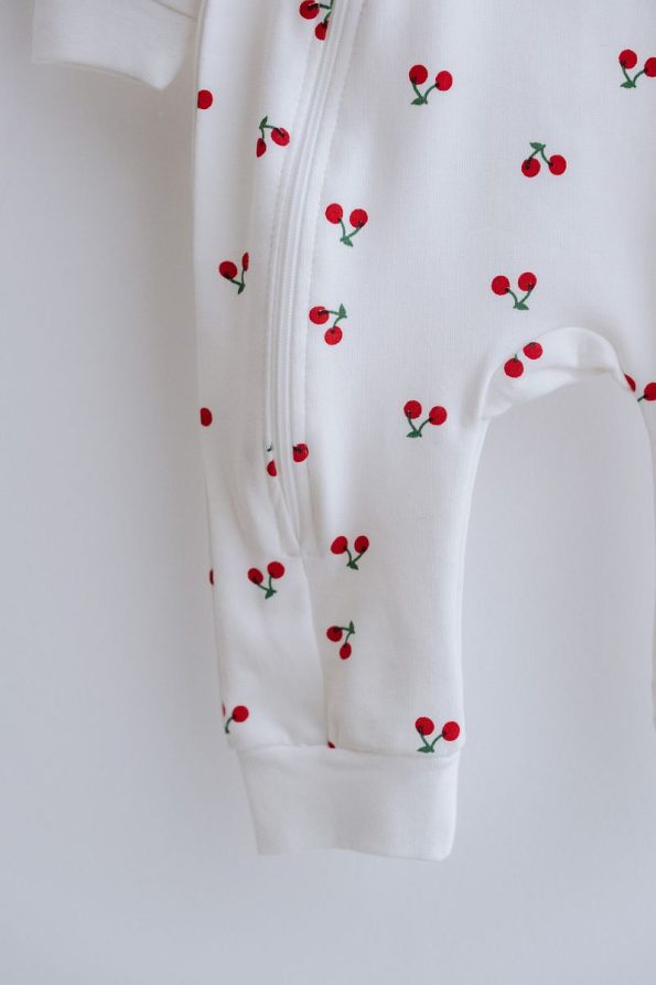 Lilabio 100% Cotton Long Sleeve Zippered Baby Jumpsuit Cherry Pattern