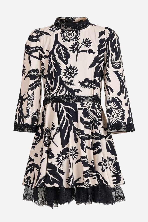 Augie Leauphant Lace Detail Printed Poplin Dress