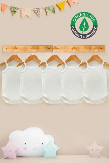Lilabio 100% Organic Cotton 5-Pack White Baby Bodysuits