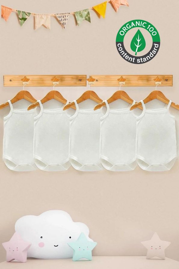 Lilabio 100% Organic Cotton 5-Pack White Baby Bodysuits
