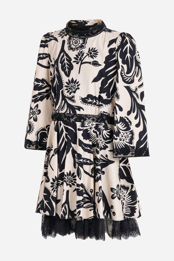 Augie Leauphant Lace Detail Printed Poplin Dress