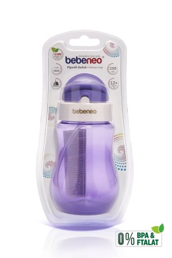 BEBENEO Straw Water Bottle 250 ml with Practical Lid