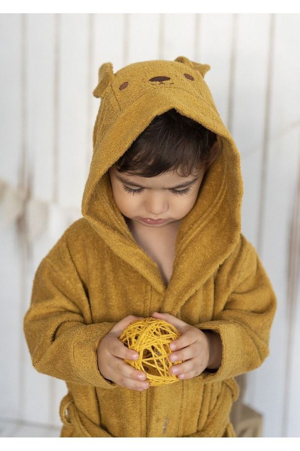 Cherry Kids Bamboo Mustard Hooded Bathrobe