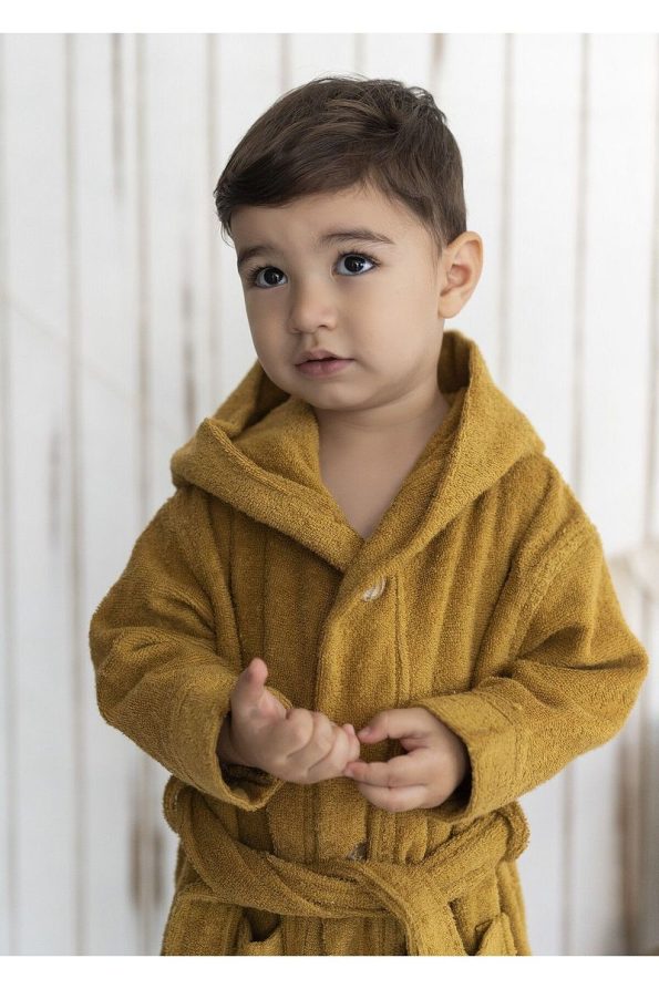 Cherry Kids Bamboo Mustard Hooded Bathrobe