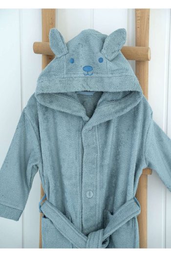 Kirazkids Bamboo Light Blue Hooded Kids Bathrobe