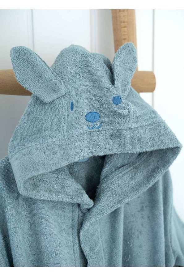 Kirazkids Bamboo Light Blue Hooded Kids Bathrobe