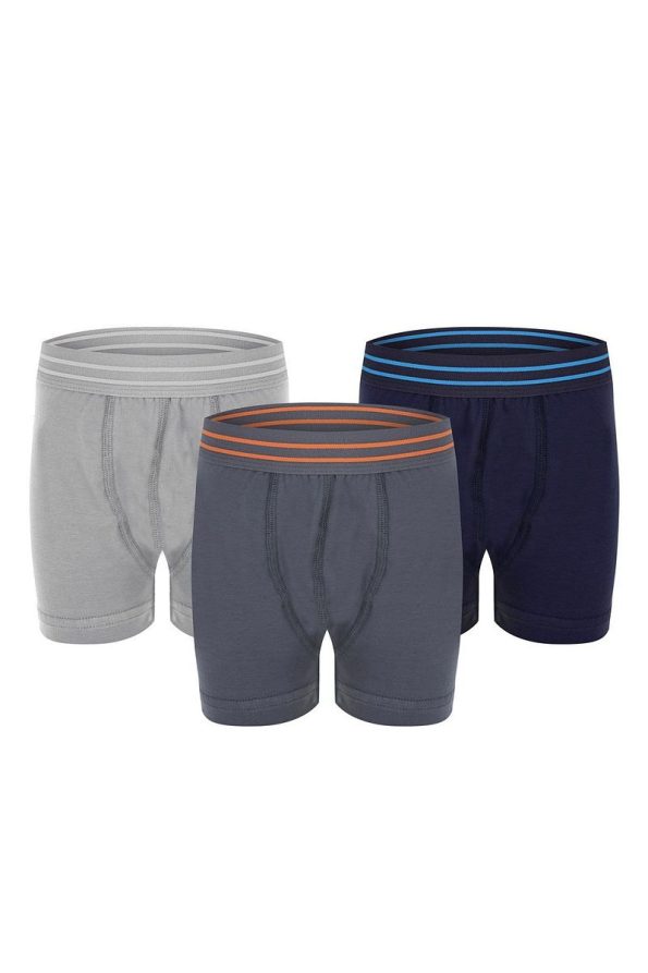 Erdem Gray-Black-White 3-Pack Boys' Elastic Boxer Shorts