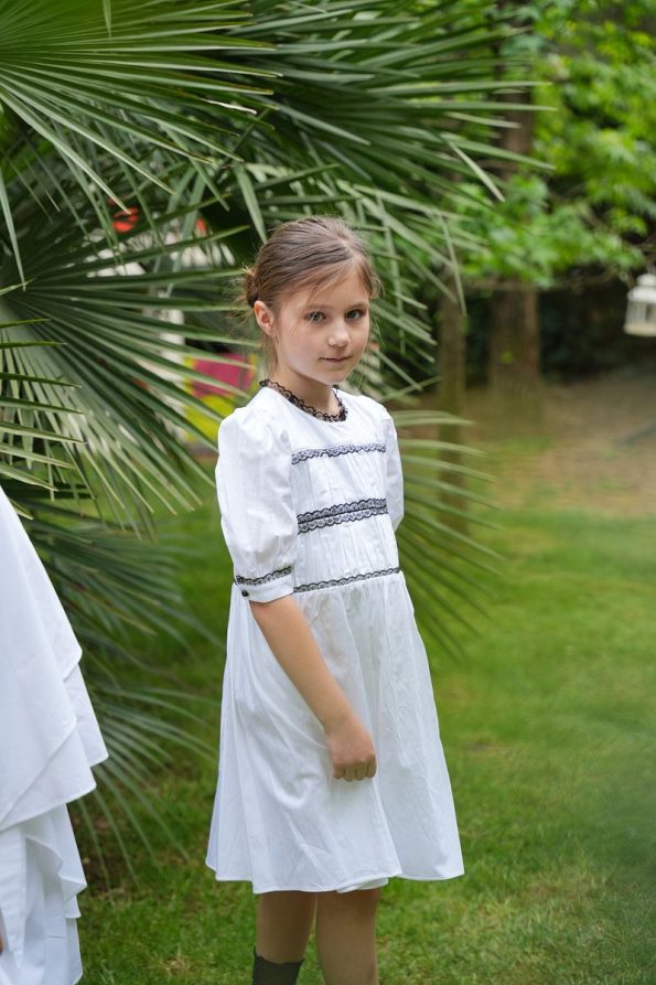 Augie Leauphant Lace Detailed White Satin Poplin Dress