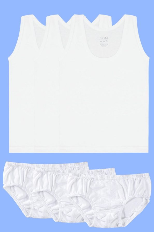 Star Emblem Boys' White Tank Top and Briefs Set - 3 Pack