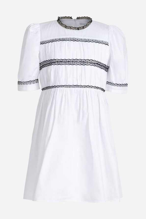 Augie Leauphant Lace Detailed White Satin Poplin Dress
