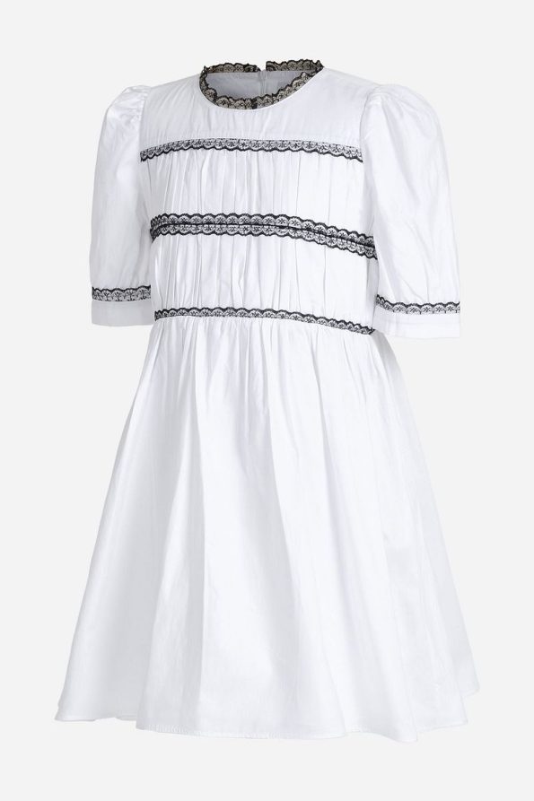 Augie Leauphant Lace Detailed White Satin Poplin Dress
