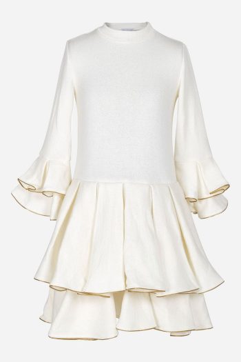 Augie Leauphant White Dress with Golden Trim