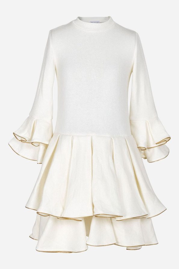 Augie Leauphant White Dress with Golden Trim