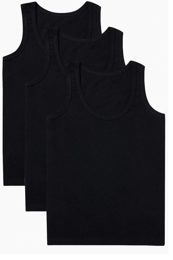 IC DUNYAM Boys' Cotton White/Black Tank Top 3-Pack