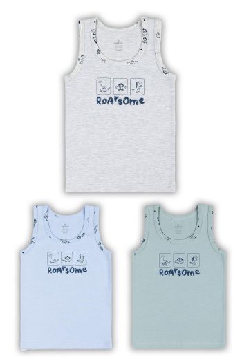BAYKAR Boys' Cotton Printed Crew Neck Tank Top 3-Pack