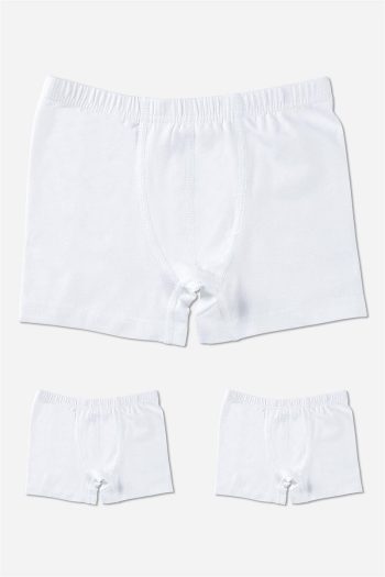 BAYKAR Boys' Cotton Terry Classic Boxer Shorts Pack of 3 White