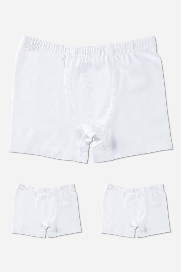 BAYKAR Boys' Cotton Terry Classic Boxer Shorts Pack of 3 White