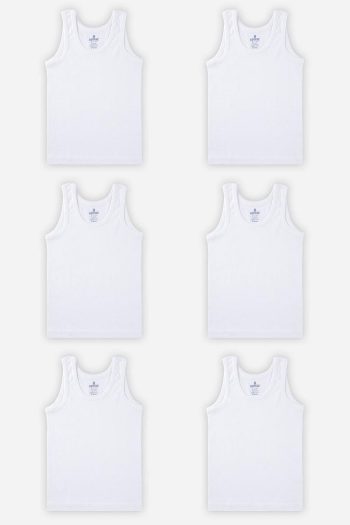 BAYKAR Boys' Organic Cotton Round Neck Tank Top 6-Pack White