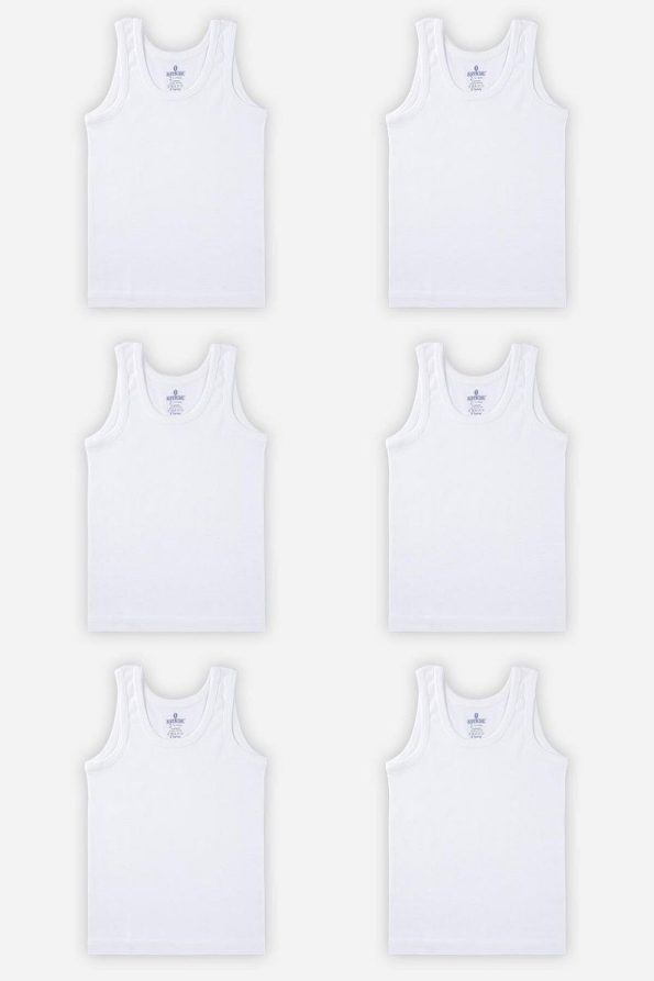 BAYKAR Boys' Organic Cotton Round Neck Tank Top 6-Pack White