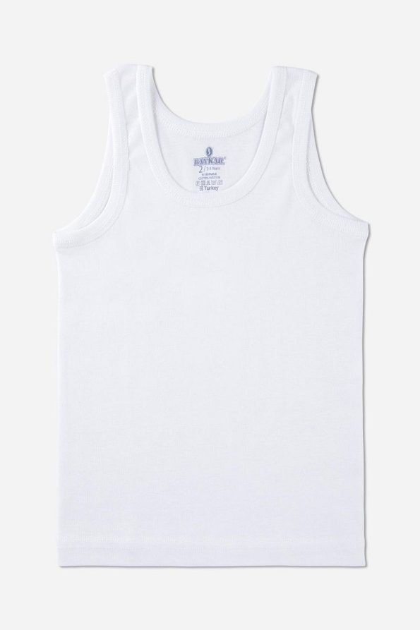 BAYKAR Boys' Organic Cotton Round Neck Tank Top 6-Pack White