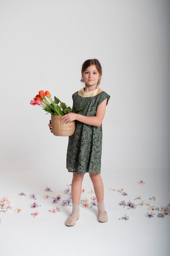 Augie Leauphant Olive Green Oiled Wash Lace Dress