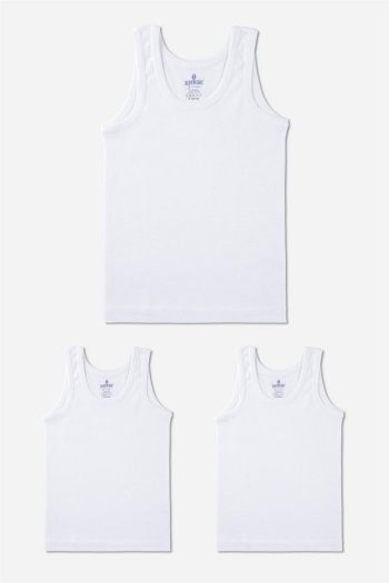 Baykar Boys' Organic Cotton Round Neck Tank Top 3-Pack White