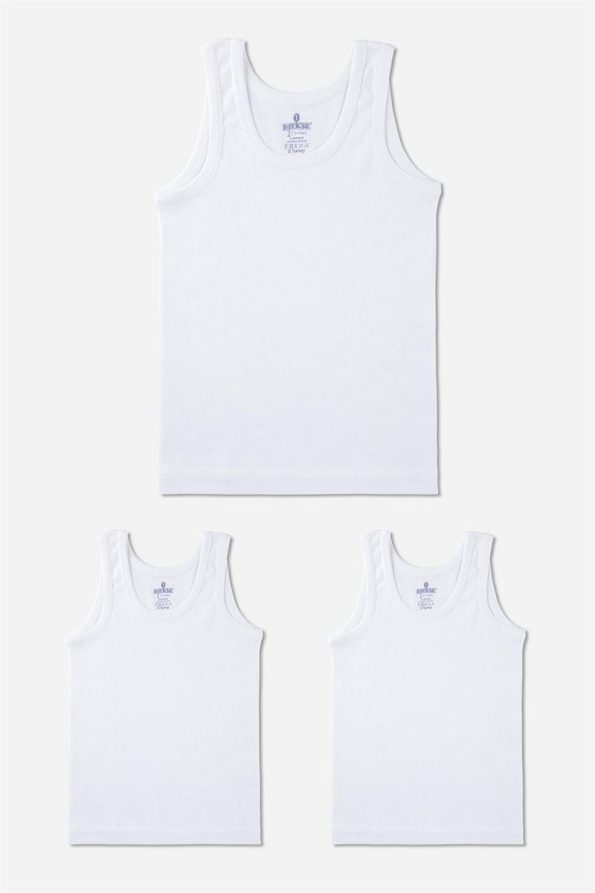 Baykar Boys' Organic Cotton Round Neck Tank Top 3-Pack White