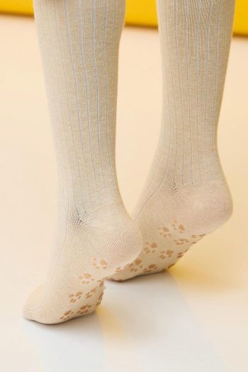 Katia & Bony Girls' Bear Detail Knee-High Socks Beige Melange