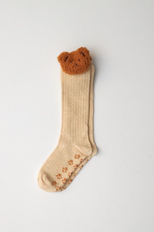 Katia & Bony Girls' Bear Detail Knee-High Socks Beige Melange