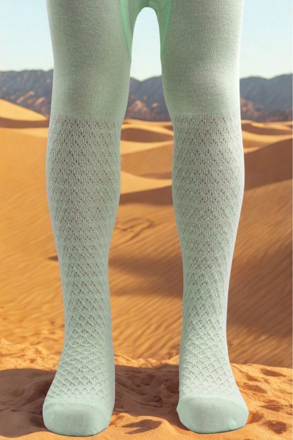 Sisters Socks Girls' Cotton Tights with Green Diamond Pattern