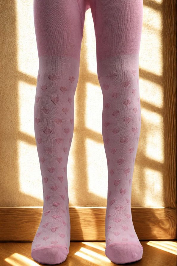 Sisters Socks Girls' Heart Pattern Cotton Tights Pink