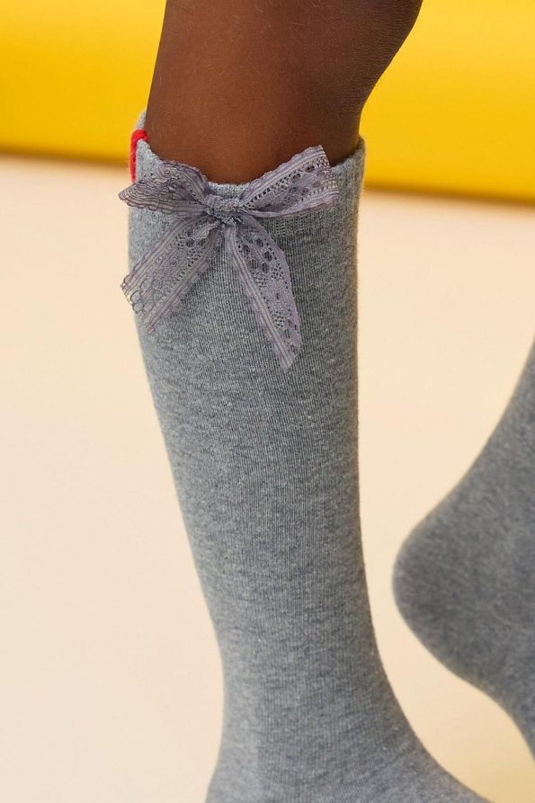 Katia & Bony Family Knee-High Ribbon Kids Basic Socks Gray-Melange