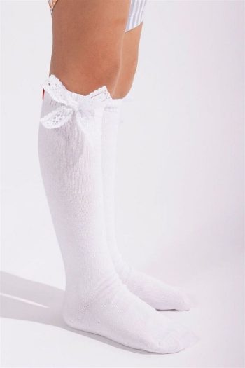 Katia & Bony Family Children's Basic Socks with Ribbon - White