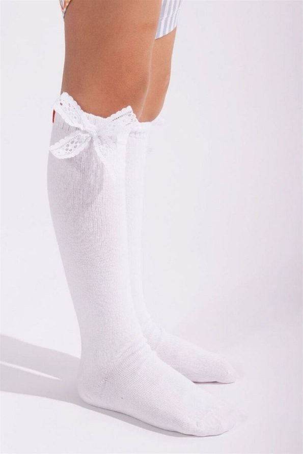 Katia & Bony Family Children's Basic Socks with Ribbon - White