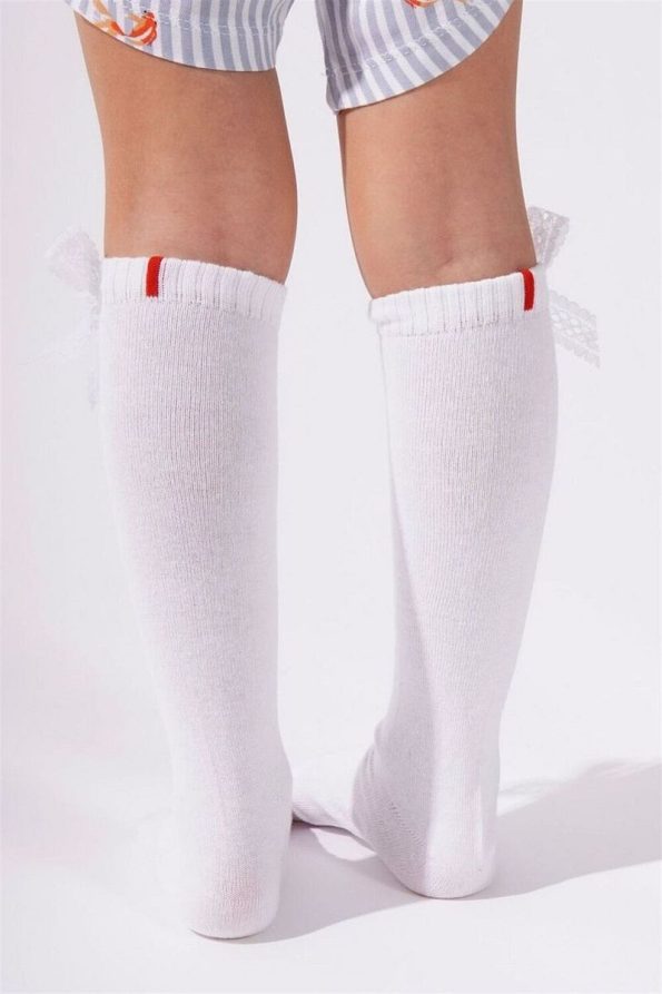 Katia & Bony Family Children's Basic Socks with Ribbon - White